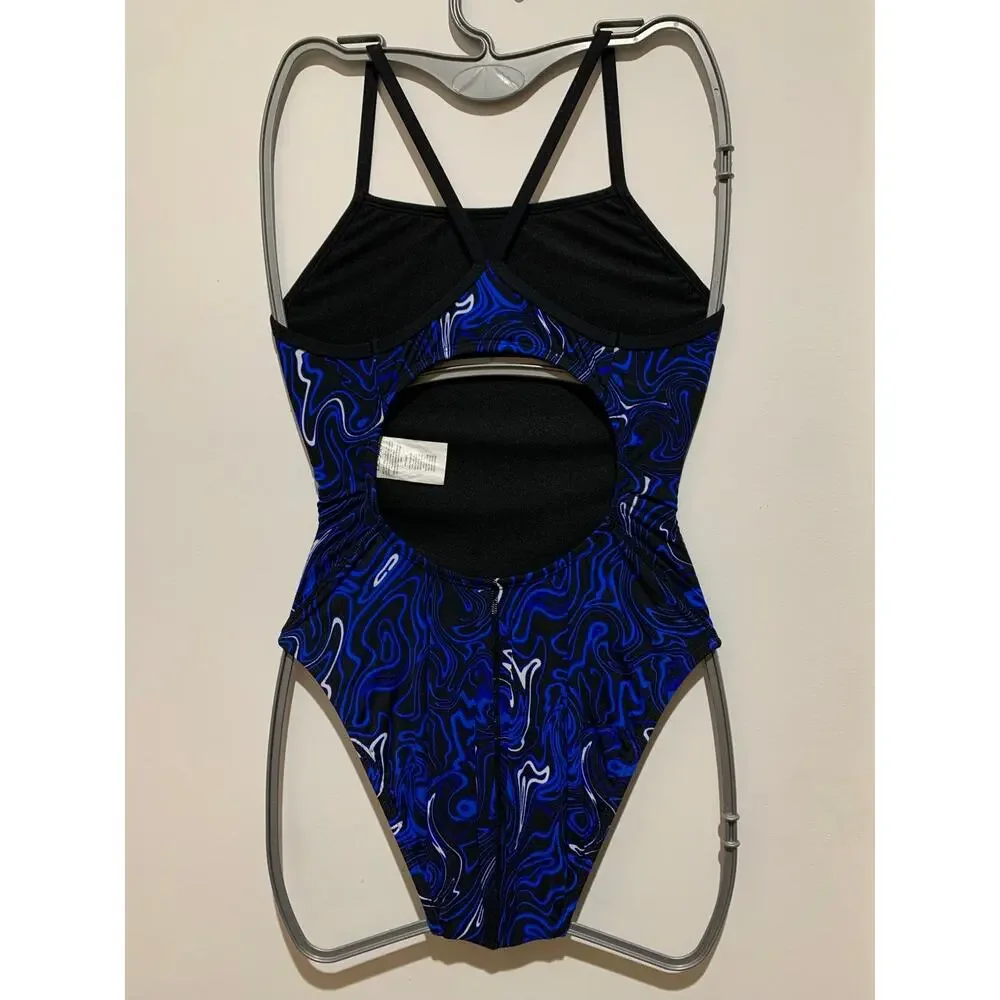 Dolfin Reliance Forcefield Blue V-Back One Piece Swimsuit Size 32 NWOT